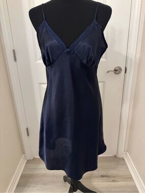 Liz Claiborne Navy Blue Lace-Trim Satin Slip